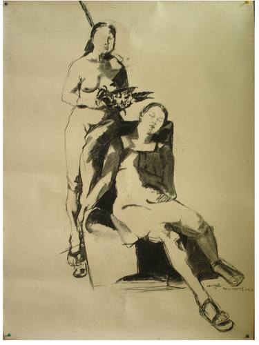 Print of Expressionism Nude Drawings by huang fei