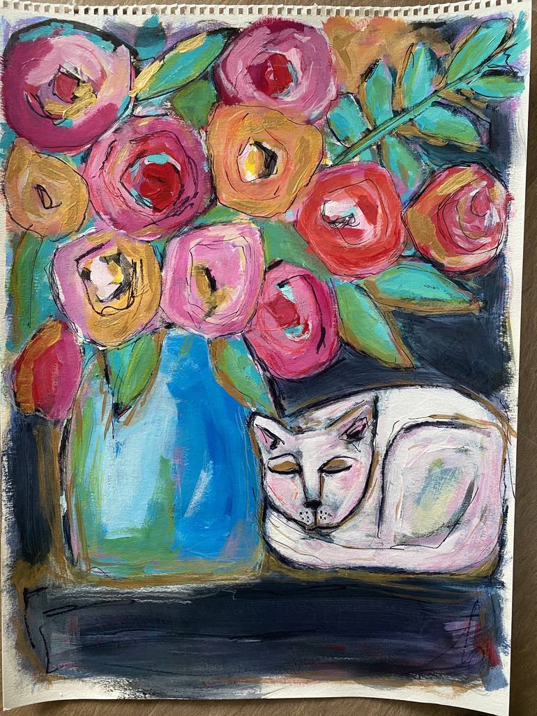 Original Expressionism Cats Painting by Krista Tannahill