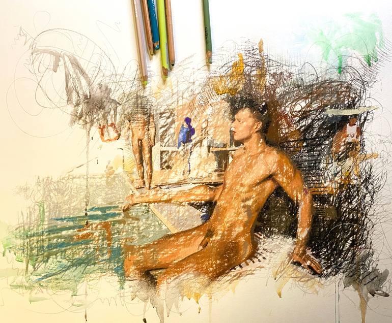 Original Abstract Men Drawing by Miguel Camacho-Padilla