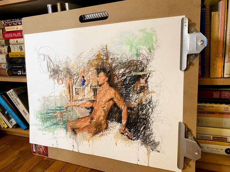 Original Abstract Men Drawing by Miguel Camacho-Padilla