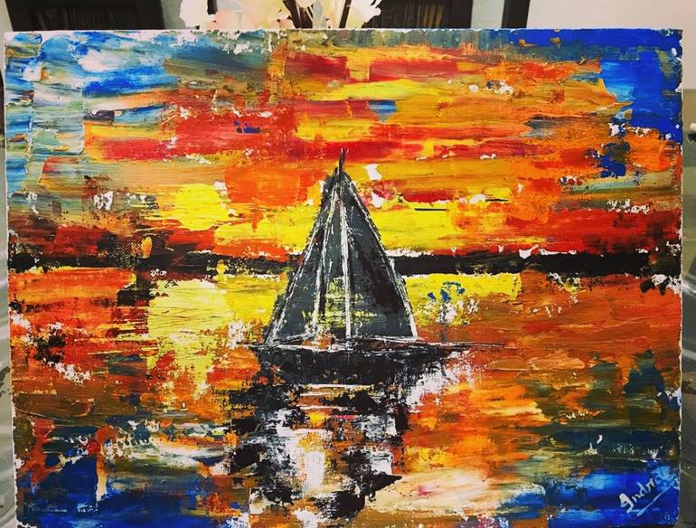 Black boat Painting by Indra pandey Saatchi Art