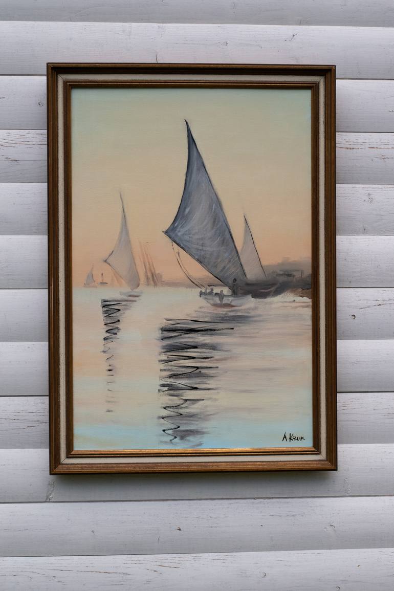 Original Sailboat Painting by Aleksandra Kruk