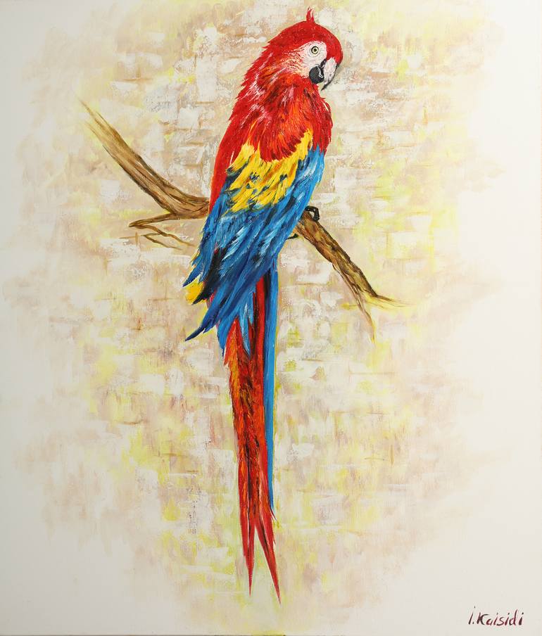 Original Oil Painting On Canvas Ara Parrot Birds Room Decor Colorful Painting Gift Painting By Isidor Kaisidi Saatchi Art