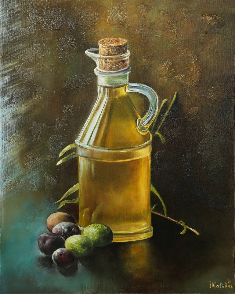 Original oil painting on canvas, Olive oil, Kitchen decor
