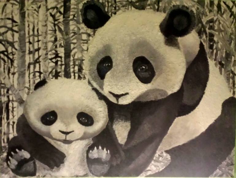 Original Animal Painting by Jaime Botero  Art Deco Art on Canvas  Mother love