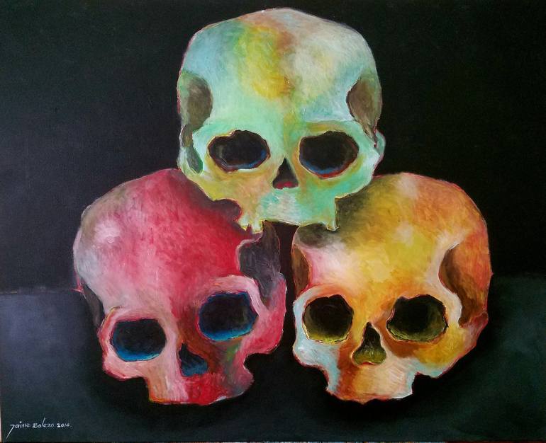 Original Other Painting by Jaime Botero  Modernism Art on Canvas  Three skulls