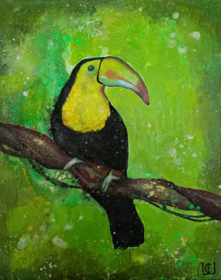 Original Animal Painting by Sophia Shabhay | Pop Art Art on Canvas | TOUCAN Sea Salt Crystallization Technique