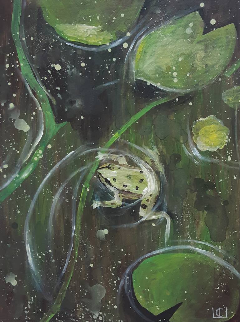Original Animal Painting by Sophia Shabhay | Pop Art Art on Canvas | FROG. SECRET LIFE OF THE POND