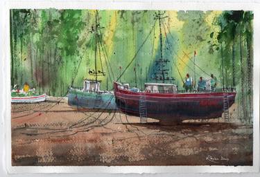 Print of Fine Art Boat Paintings by Rajan Dey