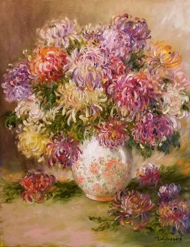 Chrysanthemums in a porcelain vase thumb