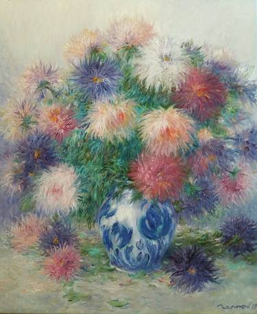 Asters in a porcelain vase thumb