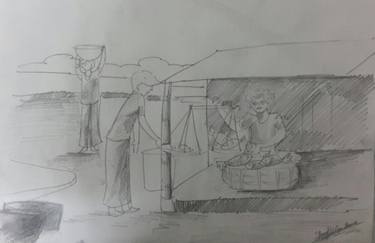 Village market sketch on paper thumb