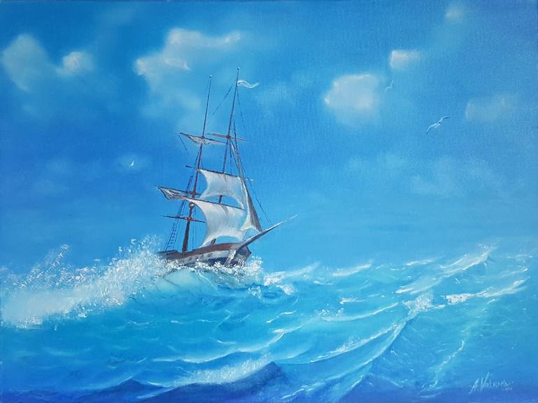 ship at sea oil painting