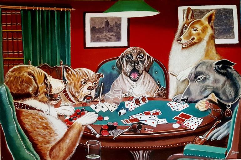 dogs gambling painting