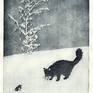 Cat&Bird-Etching&Aquatint Printmaking by Julia Pärnänen | Saatchi Art