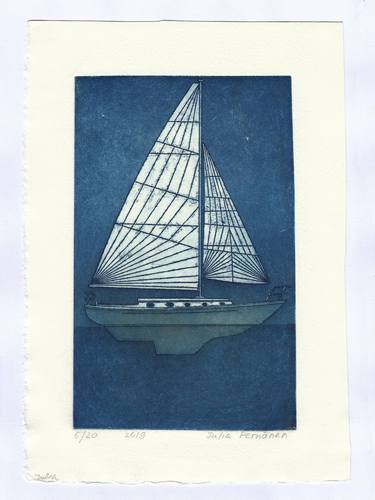 Original Sailboat Printmaking by Julia Pärnänen