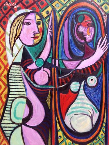 Woman in fron of the mirror of Picasso ( drawing for self study ) reproduction thumb