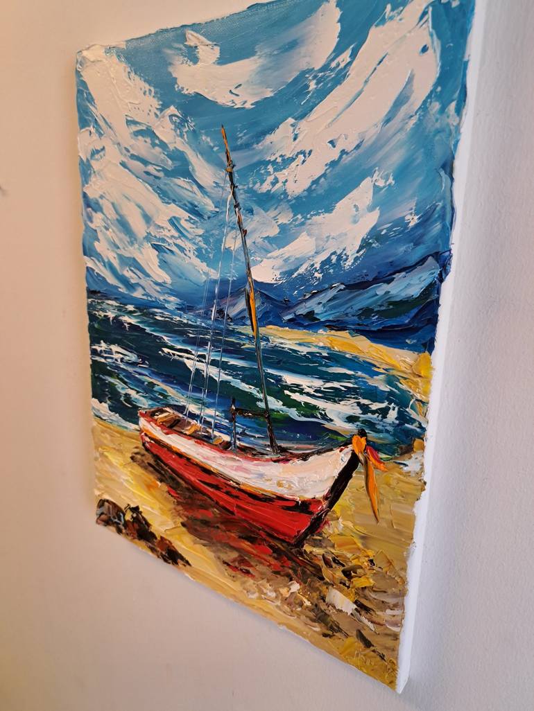 Original Impressionism Boat Painting by Oksana Fedorova