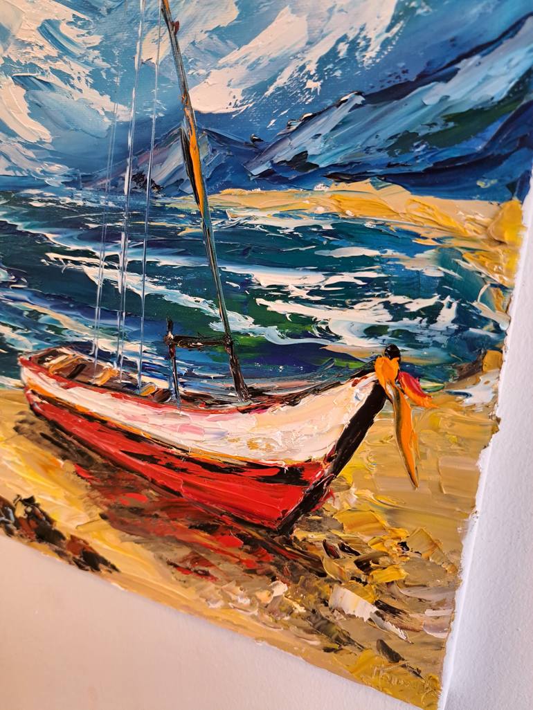 Original Impressionism Boat Painting by Oksana Fedorova