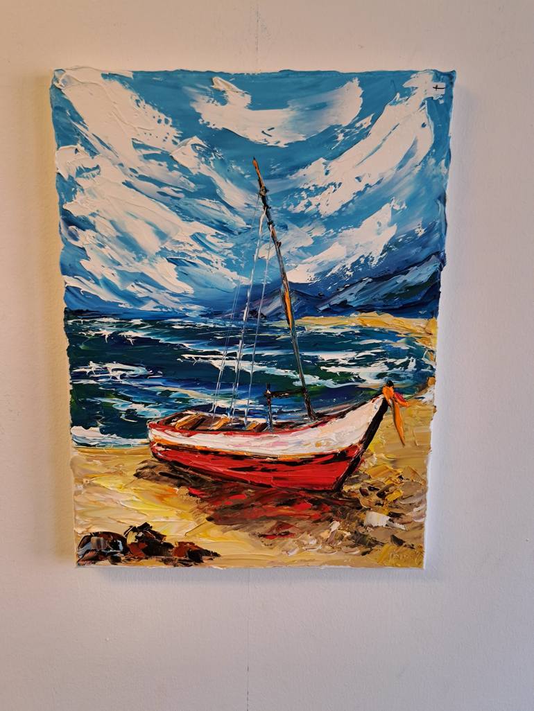 Original Impressionism Boat Painting by Oksana Fedorova