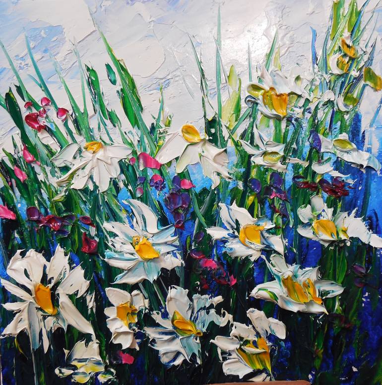 Meadow Painting Impasto Artwork Original Oil roses Field Painting by Garden arts studio
