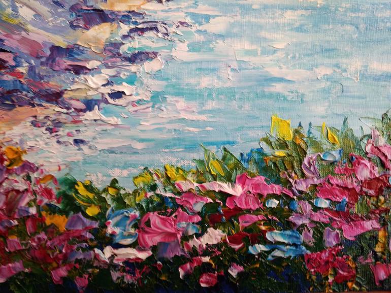 Flowers on the Sea Coast Original Oil Painting on Canvas Fine Art ...