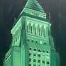 I live a few blocks from the Los Angeles City Hall.
This is a place many different events have occurred from concerts, fairs, protests, and much more. It often brightly lit
to either celebrate, remember, and honor major events that occur in the city. In this painting the color green can symbolize money, nature, greed, envy, life.
