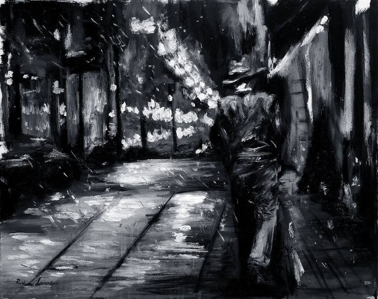 Original Cinema Painting by Ruslana Levandovska | Impressionism Art on Canvas | In the Still of the Night in New York