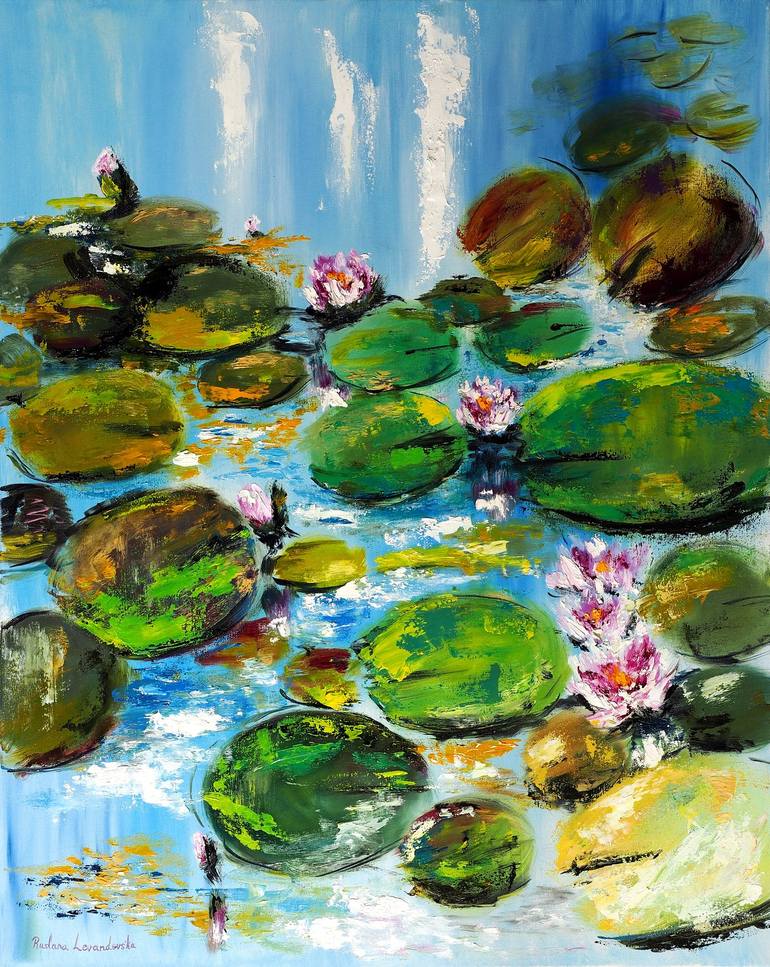 Water Lily Pond Painting by Ruslana Levandovska | Saatchi Art