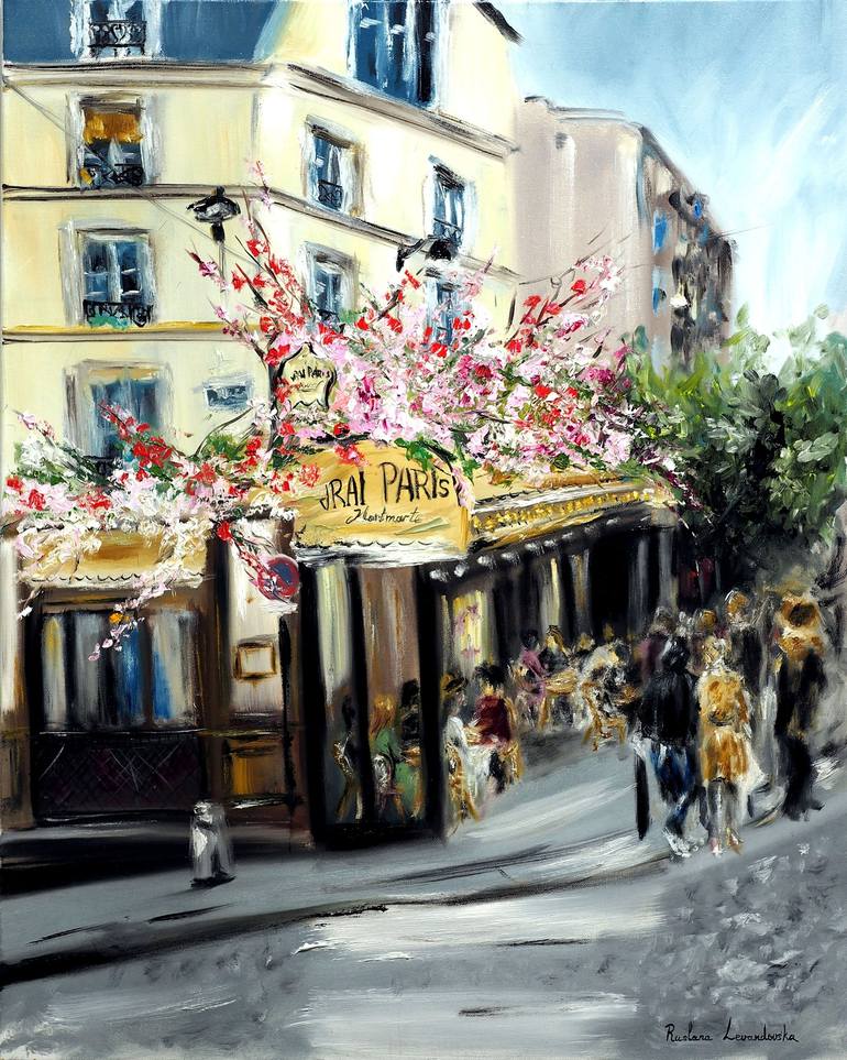 Le Vrai Paris Cafe, Montmarte Painting by Ruslana Levandovska