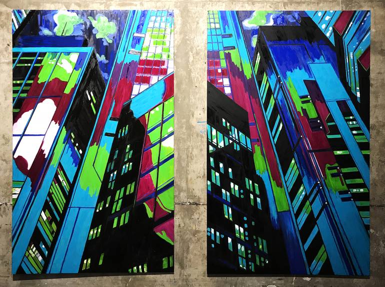 Original Architecture Painting by Sheefali Asija | Abstract Art on Other | Etemenanki Rises: a diptych