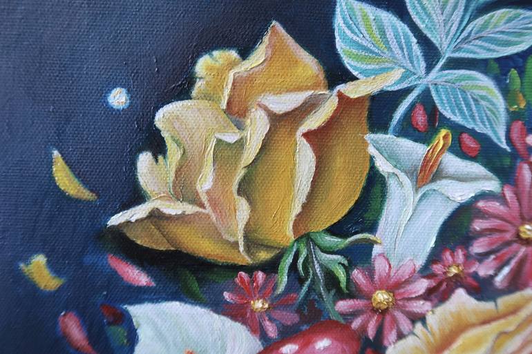 Original Art Deco Floral Painting by Eva Chen