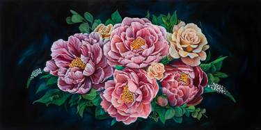 Original Art Deco Floral Paintings by Eva Chen