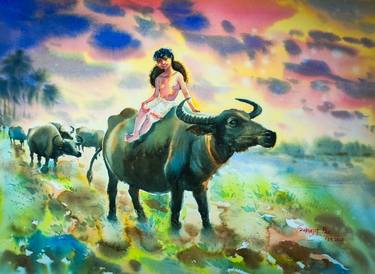 Original Illustration Landscape Paintings by Subhajit Paul