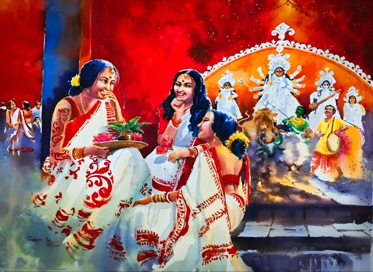 Original Impressionism Religion Painting by Subhajit Paul