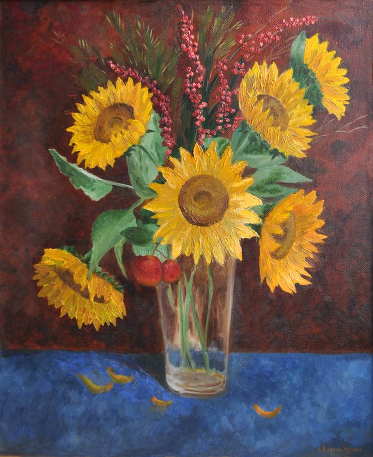 Autumn bouquet with sunflowers Painting by Marina Rogusheva | Saatchi Art