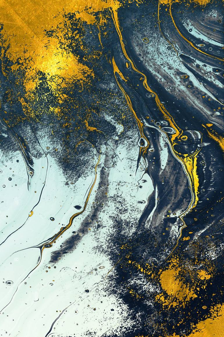 Golden and Blue Abstract Shapes 1 - Print