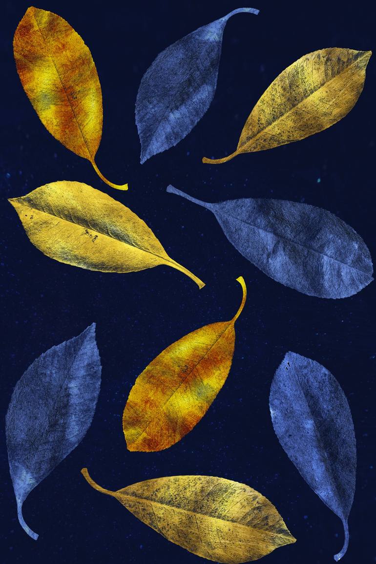 Blue and golden leaves pattern - Print