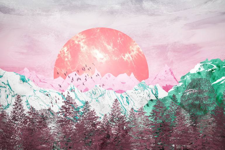 Pink snowy mountains - Print