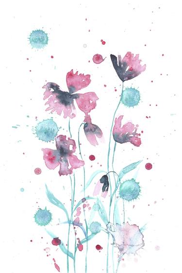 Happy pink, turquoise and gray flowers thumb