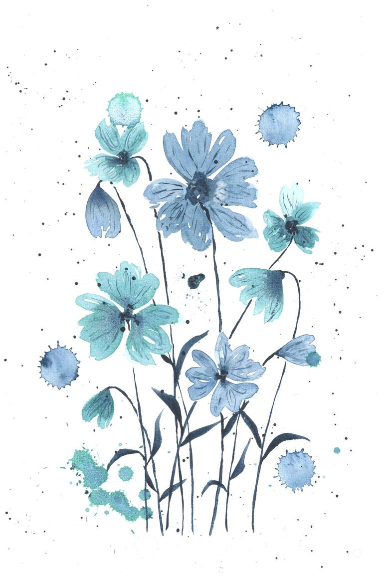 Turquoise cosmos flowers Painting by Cesar Torres | Saatchi Art