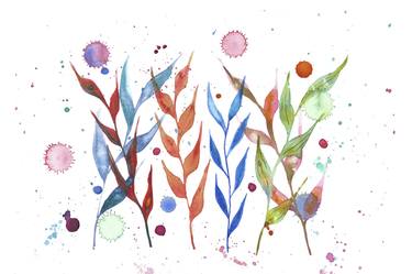 Colorful painting of vibrant plants and splashes thumb