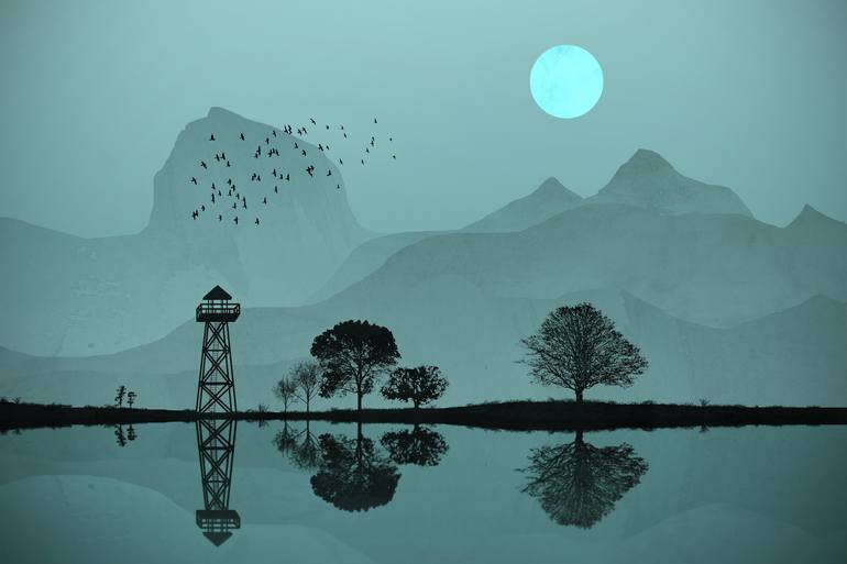 The tower lake at night - Print
