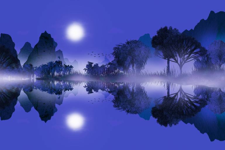 Blue night by the lake - Print