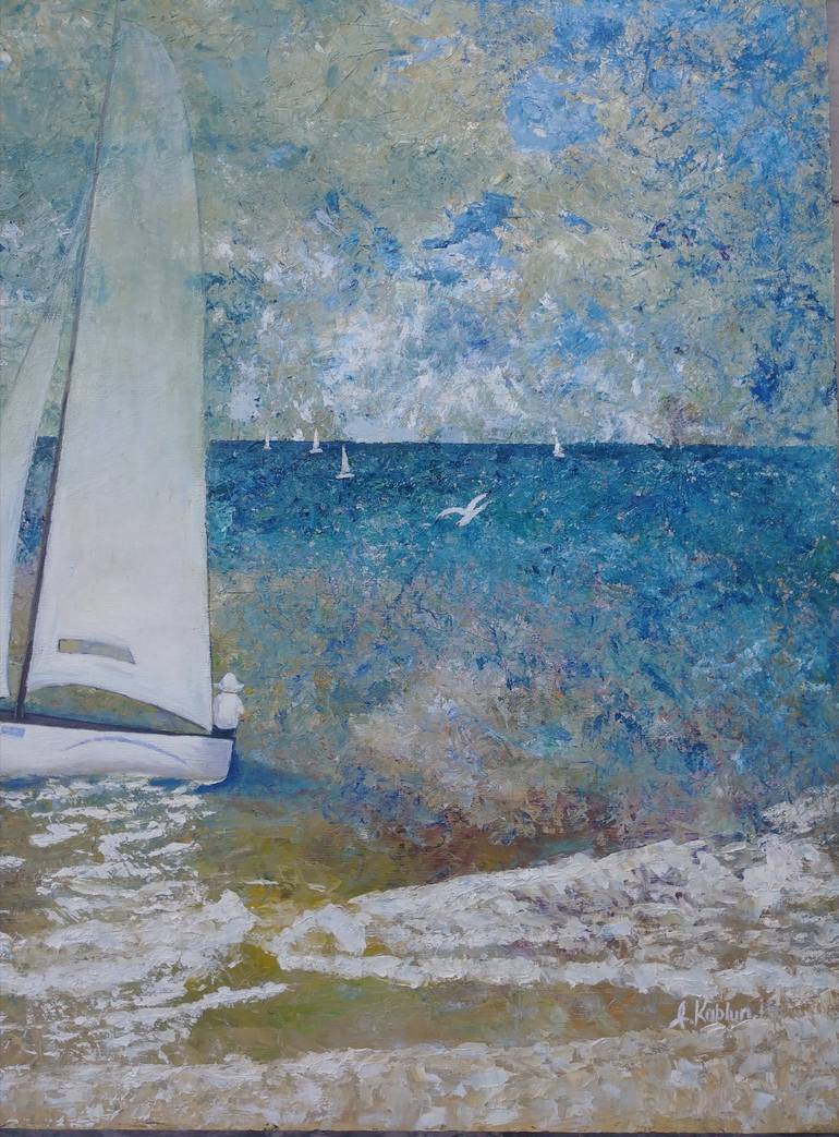 Original Abstract Boat Painting by Irina Kaplun