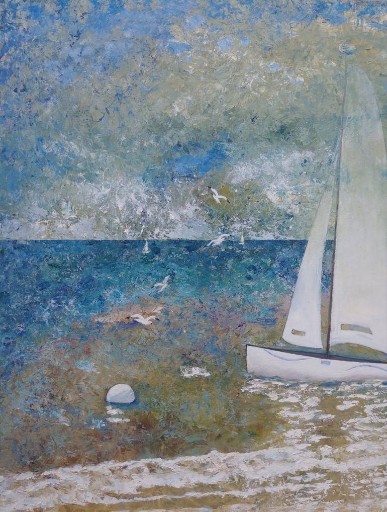 Original Abstract Boat Painting by Irina Kaplun