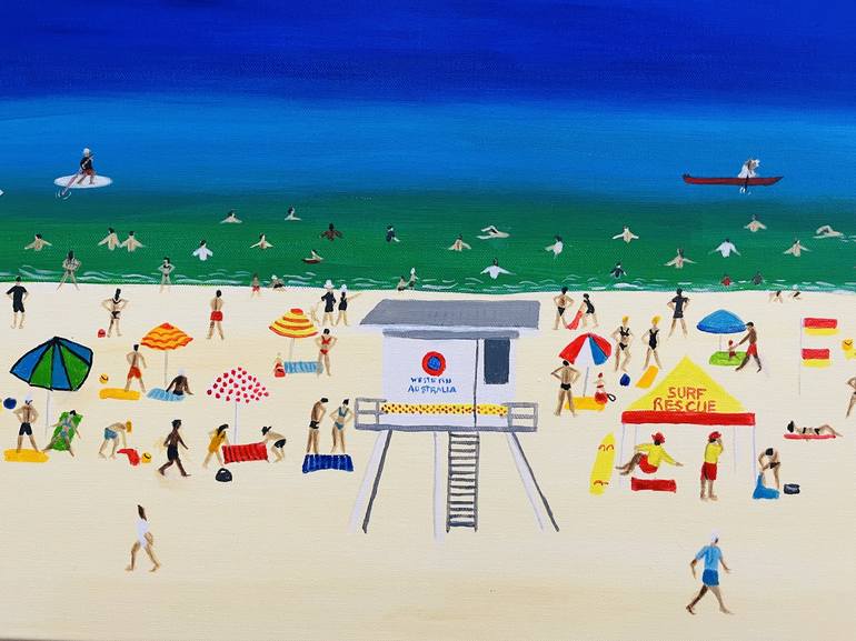 Original Folk Beach Painting by Peter Kruger