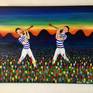 This is an image my mind captured and I tried to get it down on canvas in an innocent, naive style. The tulip players playing music on the tulips in the field. No hidden meaning just an interesting image. The painting is painted on the sides so is ready to hang.