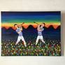 This is an image my mind captured and I tried to get it down on canvas in an innocent, naive style. The tulip players playing music on the tulips in the field. No hidden meaning just an interesting image. The painting is painted on the sides so is ready to hang.