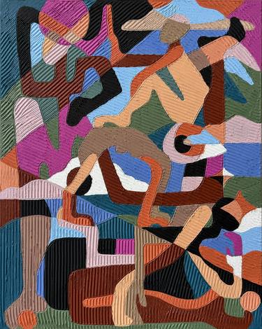 Original Geometric People Painting by Mary Lai